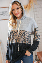 Load image into Gallery viewer, Leopard & Grey Two-Tone Color Block Hoodie