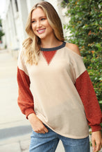 Load image into Gallery viewer, Oatmeal Two Tone Sweater Knit Cold Shoulder Top