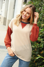 Load image into Gallery viewer, Oatmeal Two Tone Sweater Knit Cold Shoulder Top