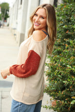 Load image into Gallery viewer, Oatmeal Two Tone Sweater Knit Cold Shoulder Top