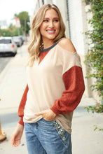 Load image into Gallery viewer, Oatmeal Two Tone Sweater Knit Cold Shoulder Top