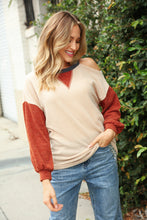 Load image into Gallery viewer, Oatmeal Two Tone Sweater Knit Cold Shoulder Top