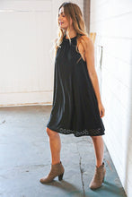 Load image into Gallery viewer, Midnight Eyelet Halter Neck Back Tie Dress