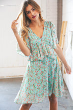 Load image into Gallery viewer, Teal Chiffon Ruffle V Neck Back Tie Lined Dress