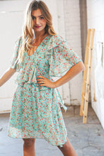 Load image into Gallery viewer, Teal Chiffon Ruffle V Neck Back Tie Lined Dress