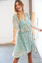 Load image into Gallery viewer, Teal Chiffon Ruffle V Neck Back Tie Lined Dress