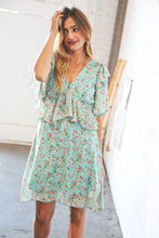 Load image into Gallery viewer, Teal Chiffon Ruffle V Neck Back Tie Lined Dress