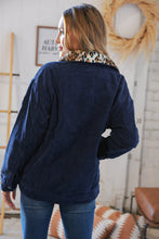 Load image into Gallery viewer, Navy Ribbed Animal Print Detail Button Sherpa Jacket