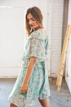 Load image into Gallery viewer, Teal Chiffon Ruffle V Neck Back Tie Lined Dress