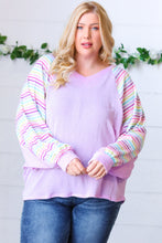 Load image into Gallery viewer, Lavender Two Tone Multi Color Stripe Raglan Top