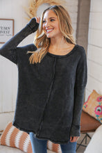 Load image into Gallery viewer, Ash Black Oversize Cotton Waffle Cut Edge Pullover