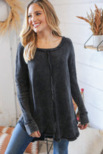 Load image into Gallery viewer, Ash Black Oversize Cotton Waffle Cut Edge Pullover