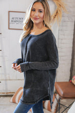 Load image into Gallery viewer, Ash Black Oversize Cotton Waffle Cut Edge Pullover