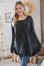 Load image into Gallery viewer, Ash Black Oversize Cotton Waffle Cut Edge Pullover