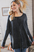 Load image into Gallery viewer, Ash Black Oversize Cotton Waffle Cut Edge Pullover