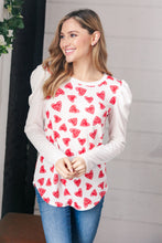 Load image into Gallery viewer, Heart Print French Terry Puff Sleeve Top