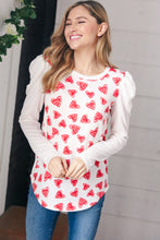 Load image into Gallery viewer, Heart Print French Terry Puff Sleeve Top