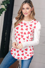 Load image into Gallery viewer, Heart Print French Terry Puff Sleeve Top