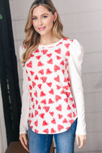 Load image into Gallery viewer, Heart Print French Terry Puff Sleeve Top
