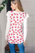 Load image into Gallery viewer, Heart Print French Terry Puff Sleeve Top