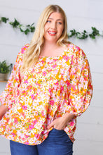 Load image into Gallery viewer, Orange Square Neck Peplum Floral Challis Top