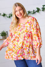 Load image into Gallery viewer, Orange Square Neck Peplum Floral Challis Top