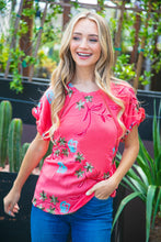 Load image into Gallery viewer, Watermelon Crepe Embroidered Short Ruffle Sleeve Top