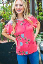 Load image into Gallery viewer, Watermelon Crepe Embroidered Short Ruffle Sleeve Top