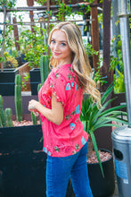 Load image into Gallery viewer, Watermelon Crepe Embroidered Short Ruffle Sleeve Top