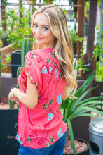 Load image into Gallery viewer, Watermelon Crepe Embroidered Short Ruffle Sleeve Top
