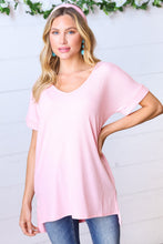 Load image into Gallery viewer, Baby Pink Ribbed V Neck Hi-Low Slit Top