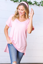 Load image into Gallery viewer, Baby Pink Ribbed V Neck Hi-Low Slit Top