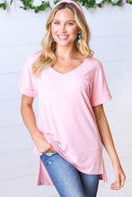 Load image into Gallery viewer, Baby Pink Ribbed V Neck Hi-Low Slit Top