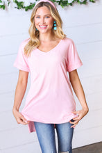 Load image into Gallery viewer, Baby Pink Ribbed V Neck Hi-Low Slit Top