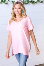 Load image into Gallery viewer, Baby Pink Ribbed V Neck Hi-Low Slit Top