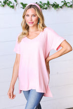 Load image into Gallery viewer, Baby Pink Ribbed V Neck Hi-Low Slit Top