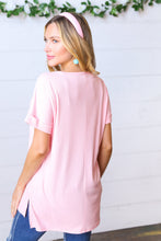 Load image into Gallery viewer, Baby Pink Ribbed V Neck Hi-Low Slit Top