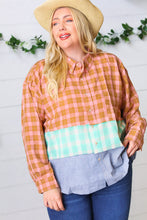 Load image into Gallery viewer, Rose Gold Cotton Linen Plaid Stripe Color Block Shirt