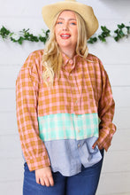 Load image into Gallery viewer, Rose Gold Cotton Linen Plaid Stripe Color Block Shirt