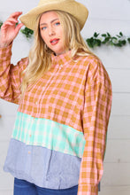 Load image into Gallery viewer, Rose Gold Cotton Linen Plaid Stripe Color Block Shirt