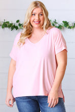 Load image into Gallery viewer, Baby Pink Ribbed V Neck Hi-Low Slit Top