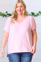 Load image into Gallery viewer, Baby Pink Ribbed V Neck Hi-Low Slit Top