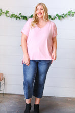 Load image into Gallery viewer, Baby Pink Ribbed V Neck Hi-Low Slit Top