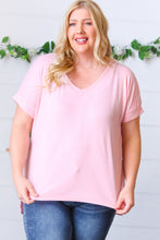 Load image into Gallery viewer, Baby Pink Ribbed V Neck Hi-Low Slit Top