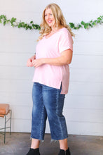 Load image into Gallery viewer, Baby Pink Ribbed V Neck Hi-Low Slit Top