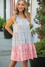 Load image into Gallery viewer, Blue & Pink Vertical Floral Tie Knot Shoulder Tiered Dress
