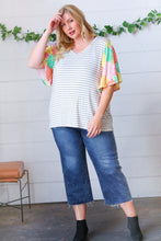 Load image into Gallery viewer, Multicolor Floral Patchwork Bell Sleeve Striped Top