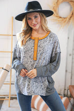 Load image into Gallery viewer, Grey Paisley Two Tone Dolman Button Down Top