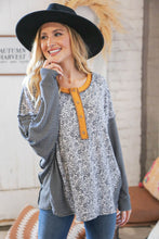 Load image into Gallery viewer, Grey Paisley Two Tone Dolman Button Down Top