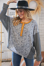 Load image into Gallery viewer, Grey Paisley Two Tone Dolman Button Down Top